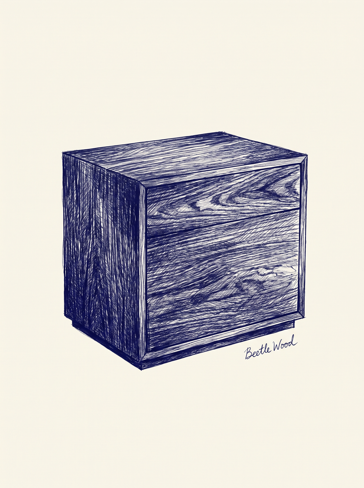 Boceto a bolígrafo de mesita de noche con compartimento secreto – Beetle Wood®