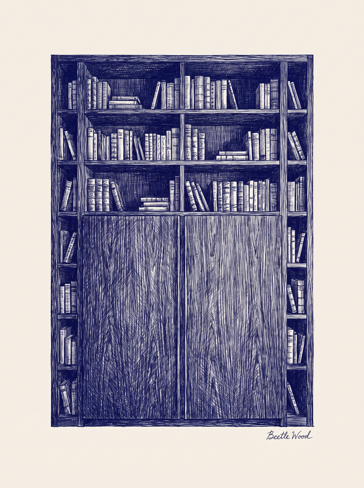 Boceto a bolígrafo de librería de suelo a techo con compartimento secreto – Beetle Wood®