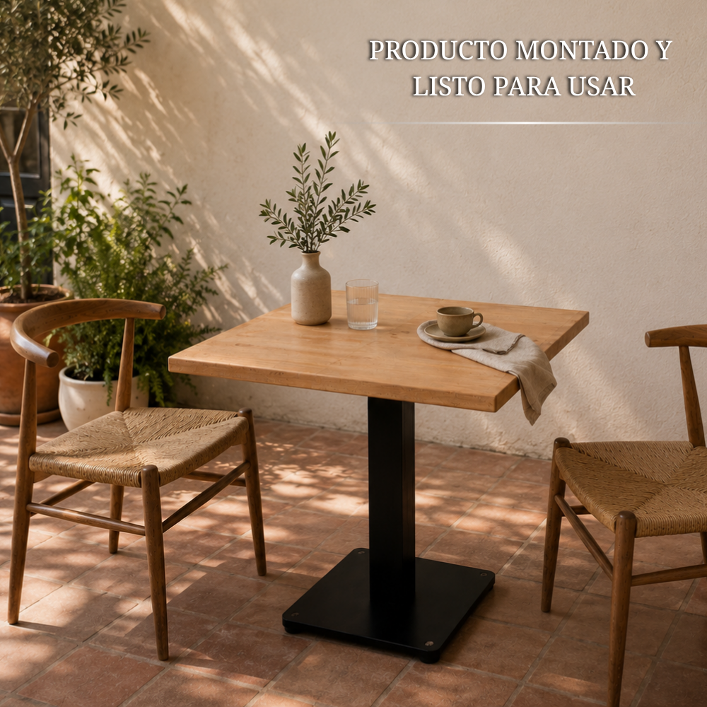 Mesa Beetle Wood de madera y metal negro completamente montada con compartimento secreto oculto en la pata central.