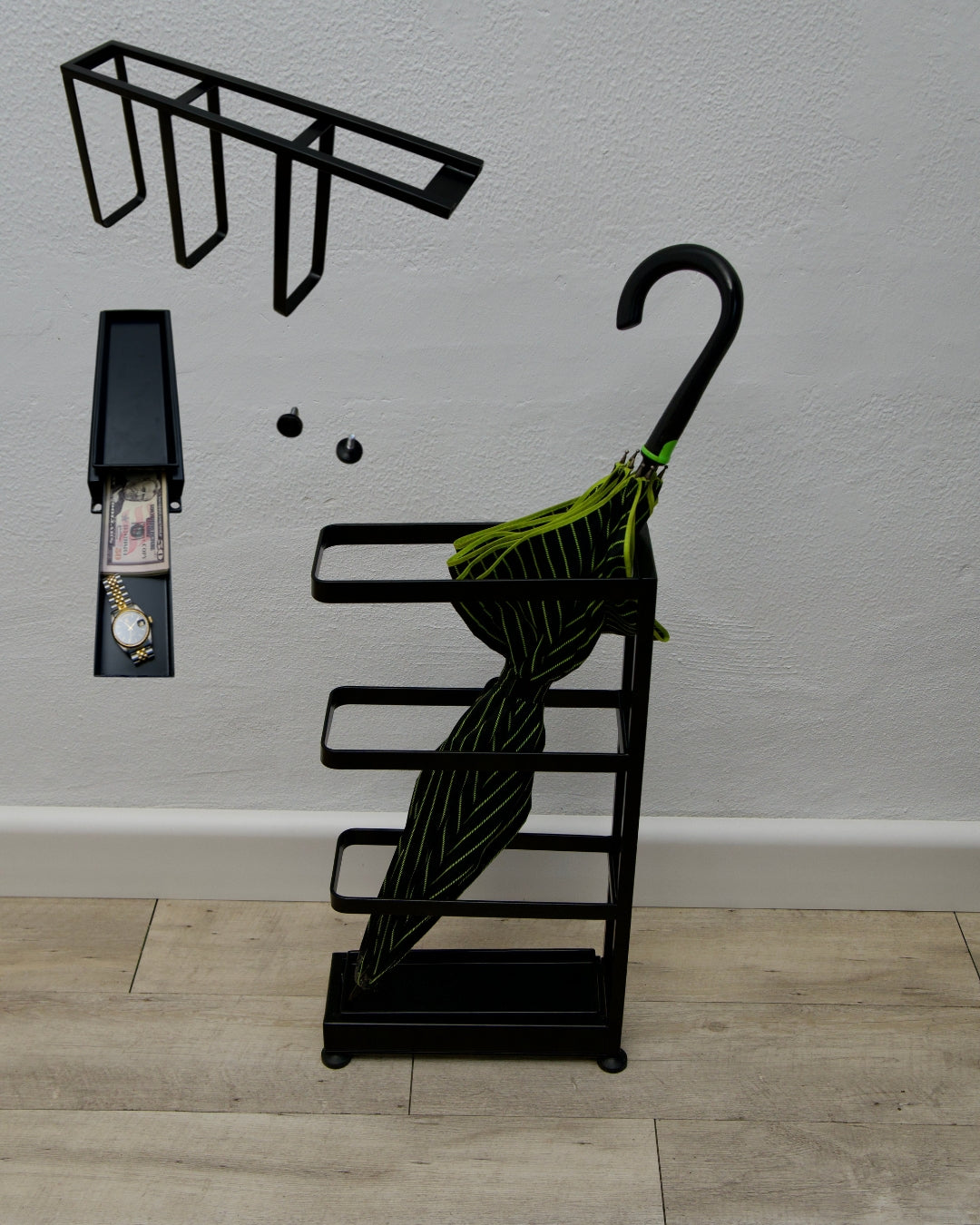 Paraguero con compartimento secreto oculto y sistema de seguridad discreta abierto y cerrado Beetle Wood
