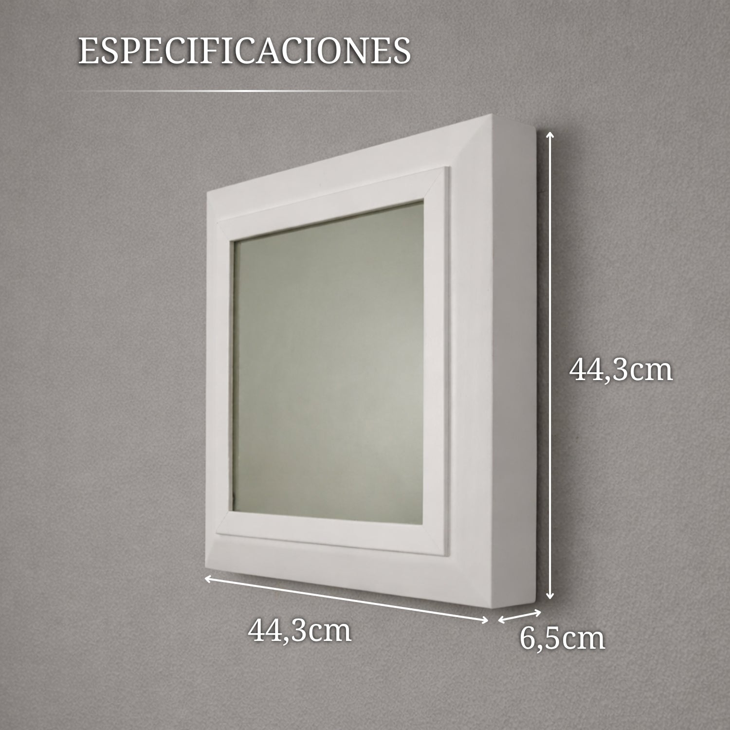 espejo con compartimento secreto con dimensiones 44,3 x 44,3 cm y fondo de 6,5 cm diseño oculto para seguridad en el hogar