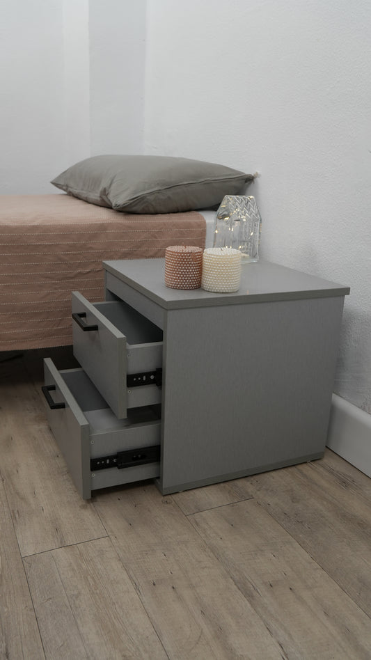 mesita de noche gris con compartimento secreto y cerradura nfc rfid