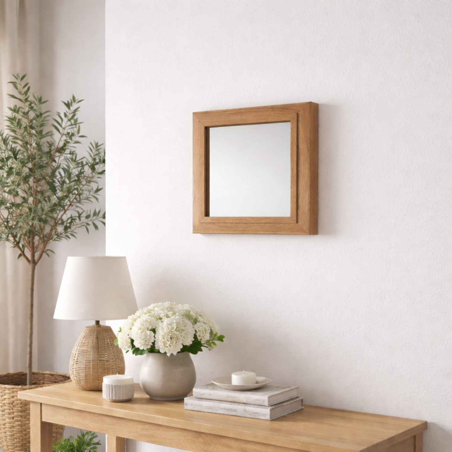 espejo de pared de madera con compartimento secreto oculto integrado en decoración de hogar estilo minimalista
