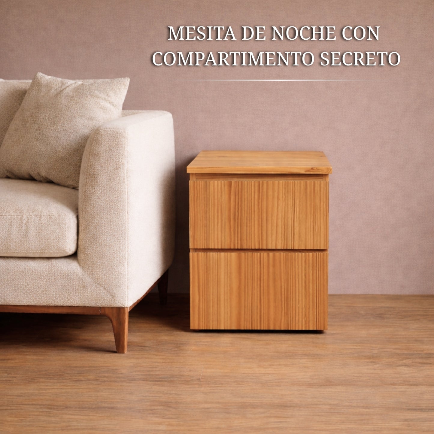 Mesita de noche con compartimento secreto de madera diseño discreto