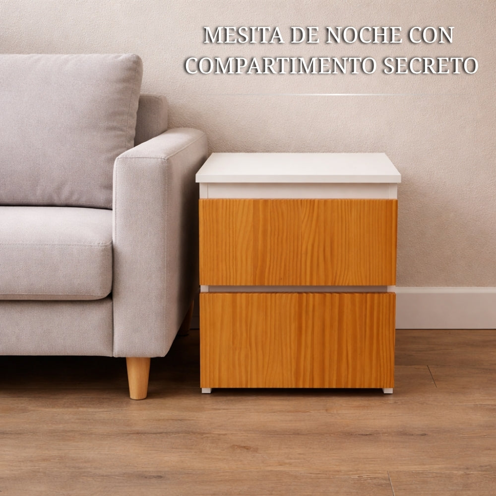 Mesita de noche con compartimento secreto en dormitorio con diseño minimalista
