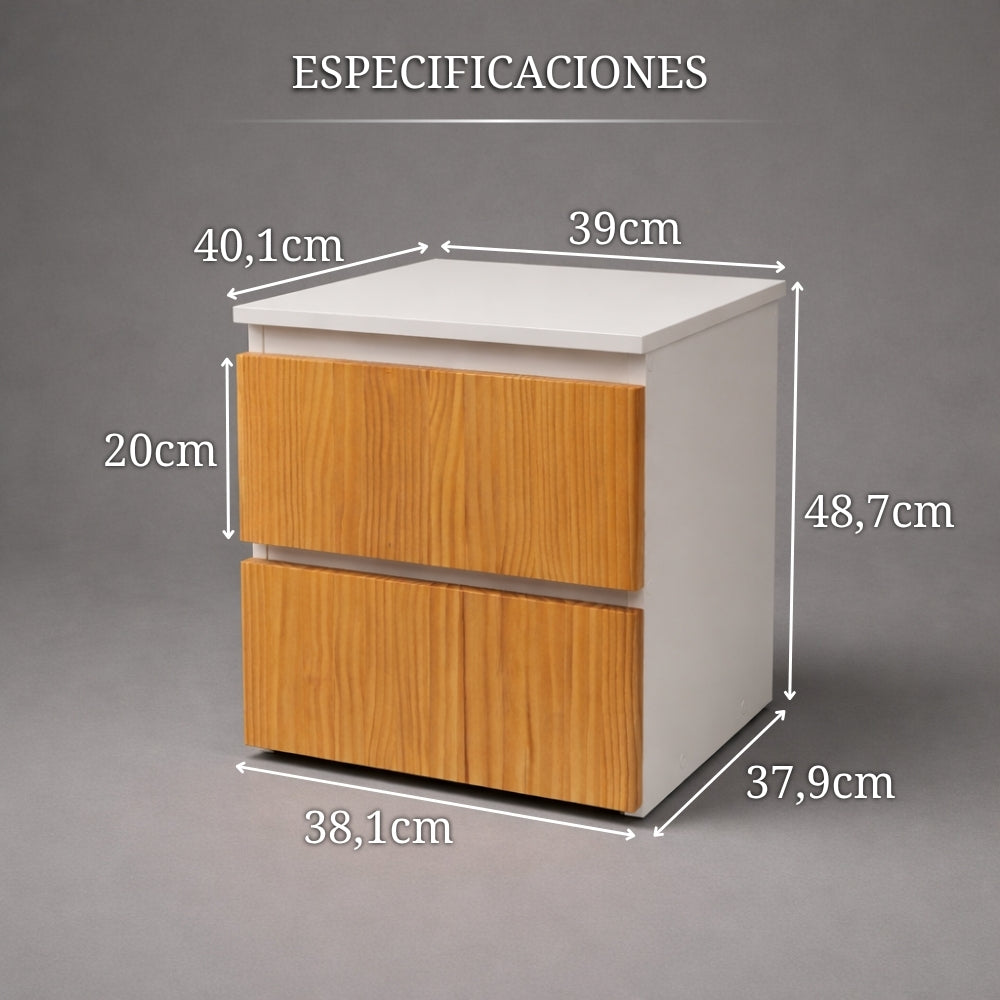 Medidas y especificaciones de mesita de noche con compartimento oculto y diseño moderno