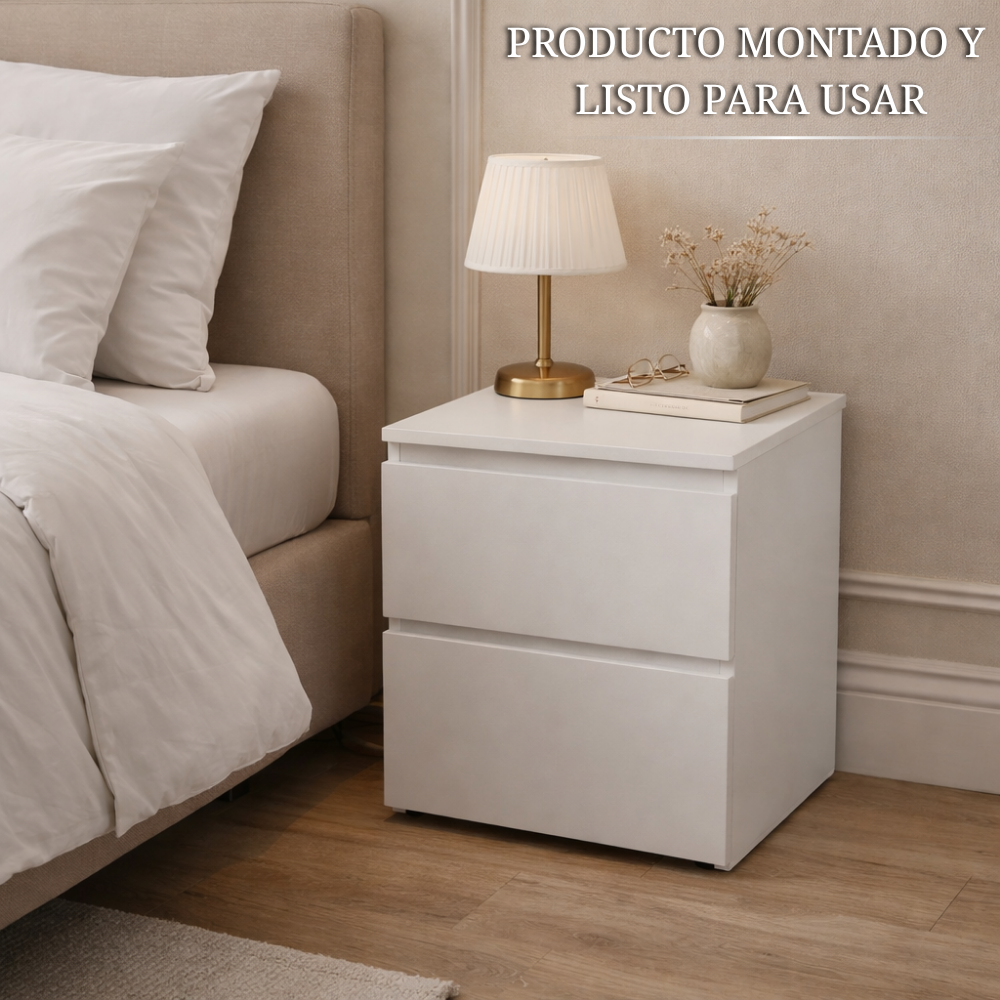 Mesita de noche blanca con compartimento secreto lista para usar en dormitorio