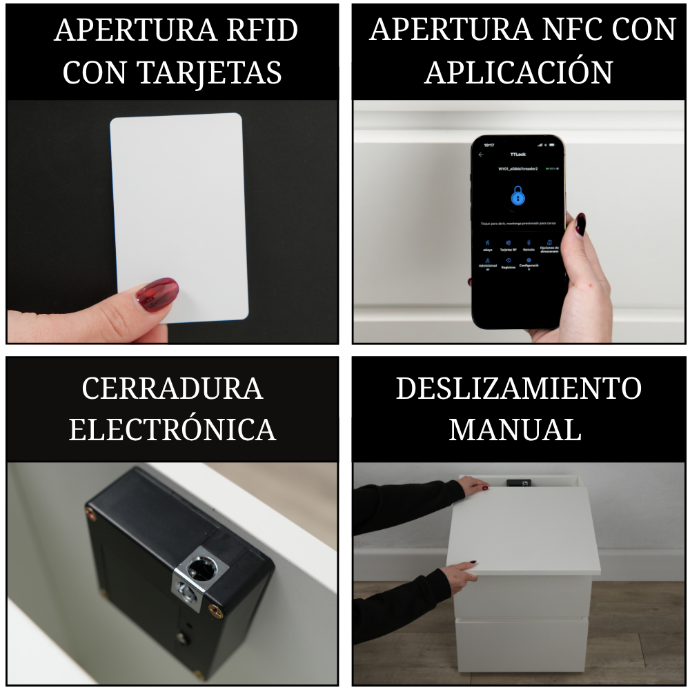 Mesita con apertura RFID, NFC y cerradura electrónica con sistema oculto