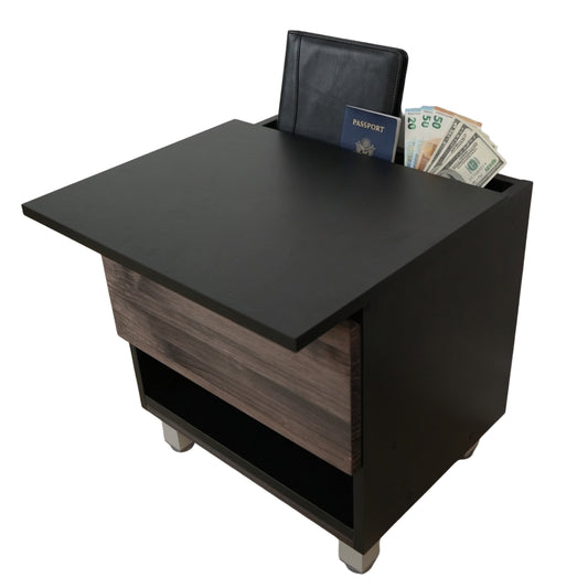 mesita de noche con compartimento secreto oculto con espacio para guardar dinero documentos y objetos de valor de forma discreta