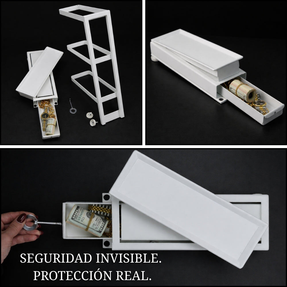 compartimento secreto oculto en paragüero blanco con sistema de apertura deslizante para guardar dinero joyas u objetos personales