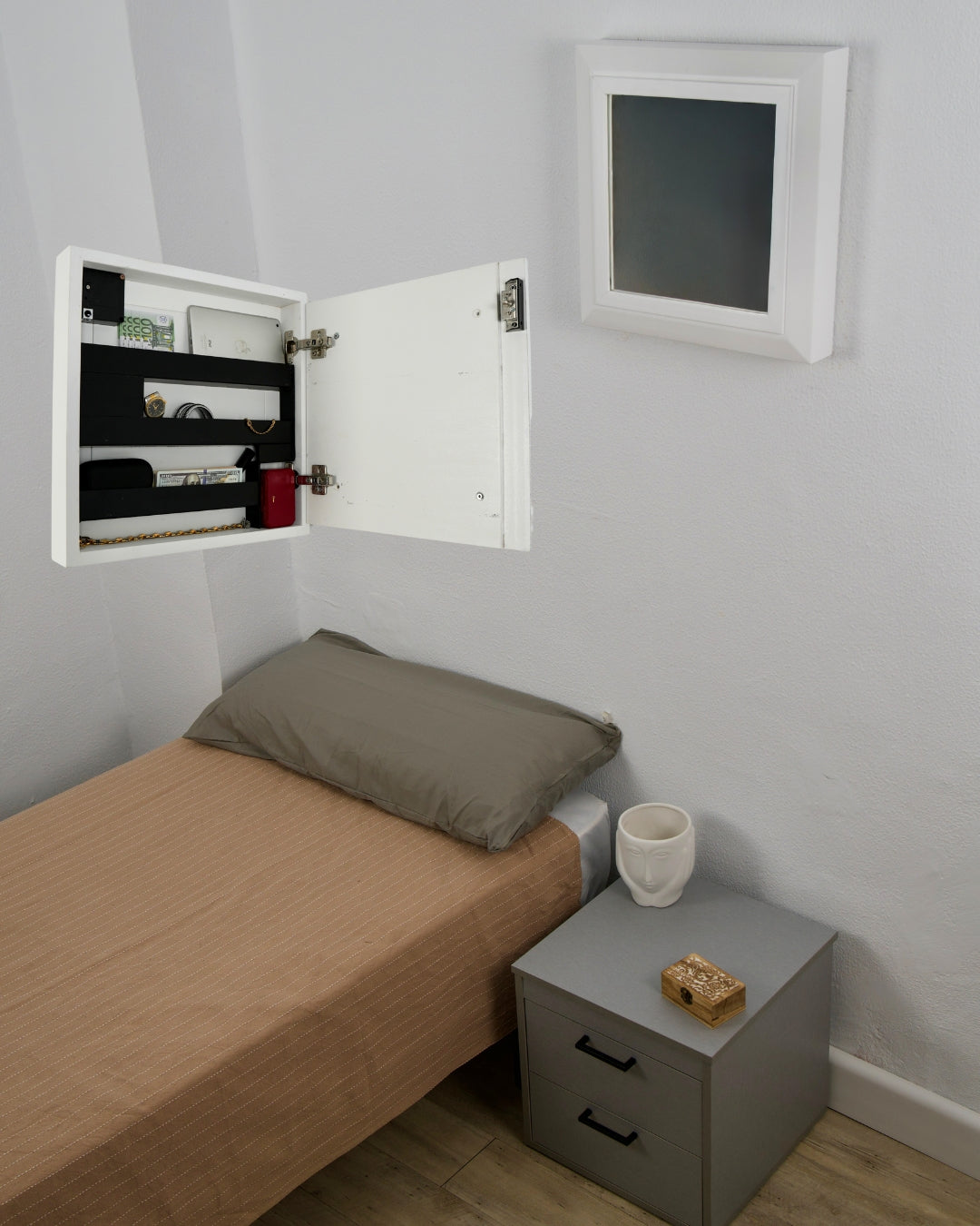 Espejo de seguridad con compartimento secreto oculto para guardar objetos de valor, sistema Beetle Wood
