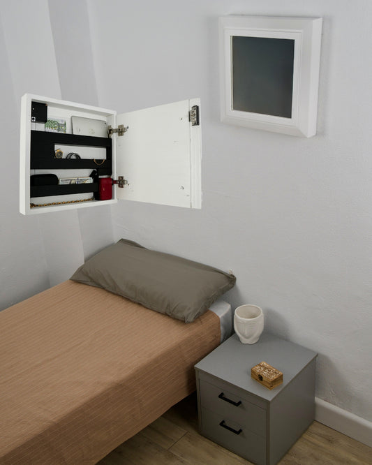 Espejo de seguridad con compartimento secreto oculto para guardar objetos de valor, sistema Beetle Wood
